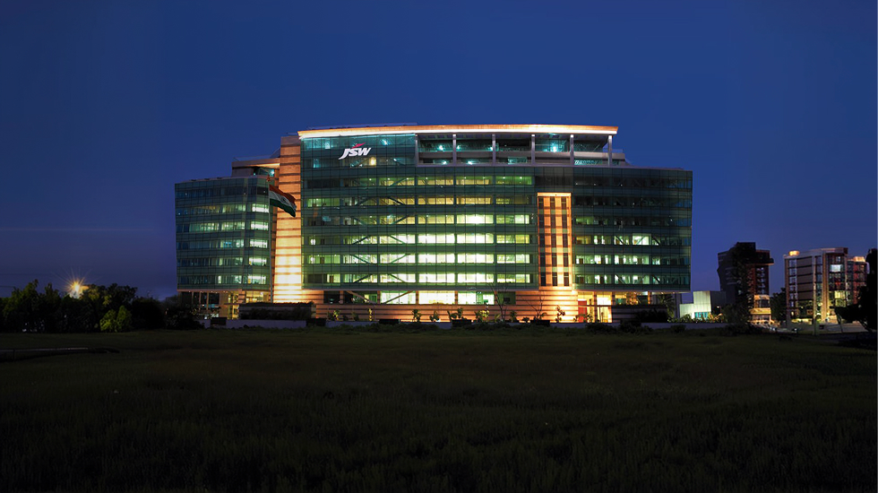 JSW Centre headquarters at night