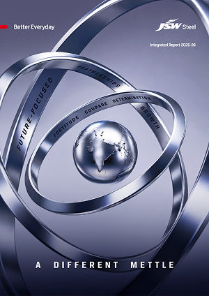 JSW Steel Integrated Report 2025-26 cover — A Different Mettle